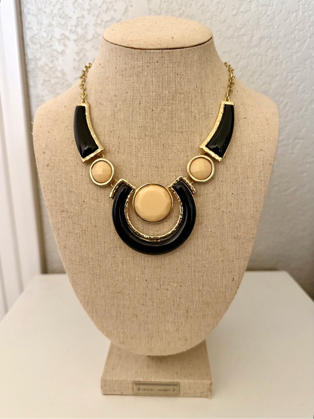 Black Cream Gold Geometric Statement Necklace